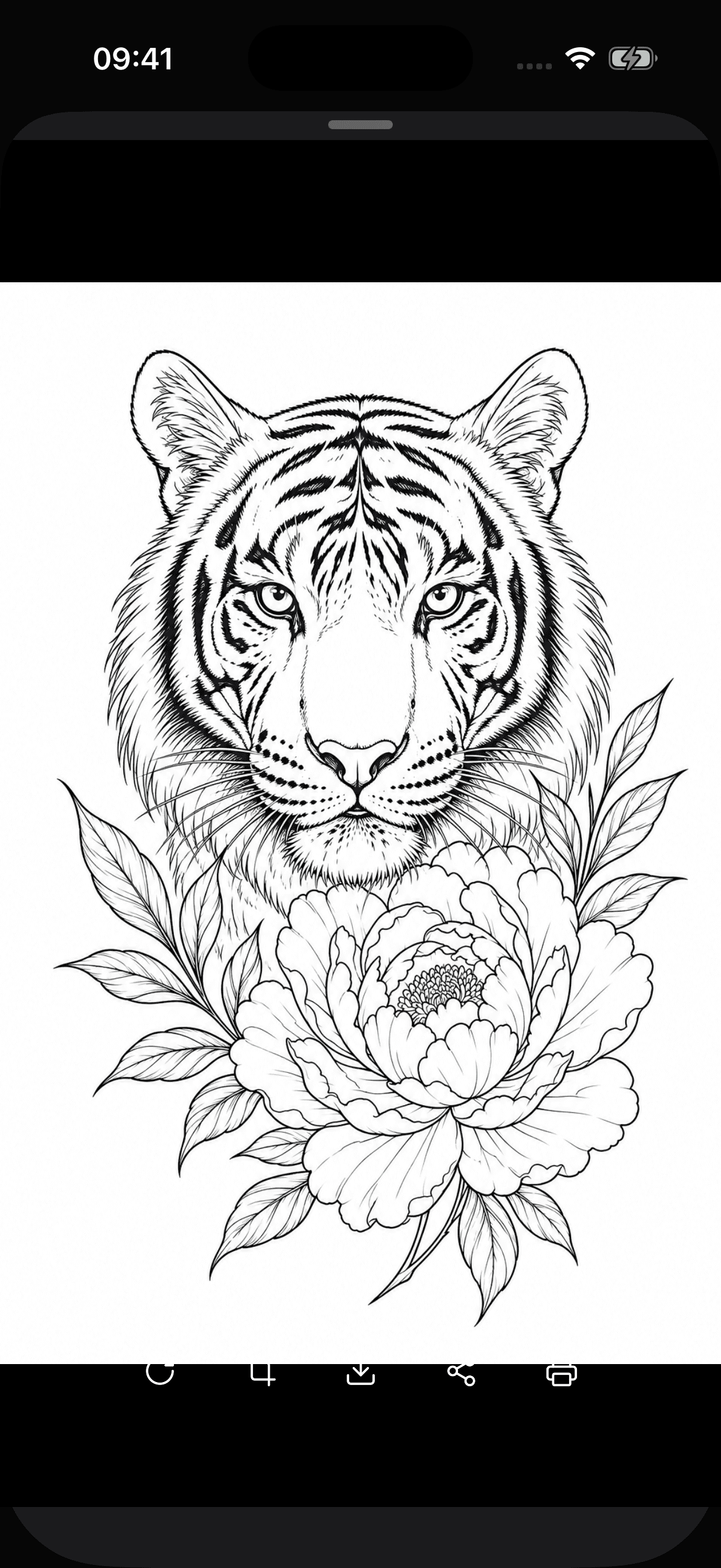 Stencil de tigre com flor aberto no aplicativo Inker